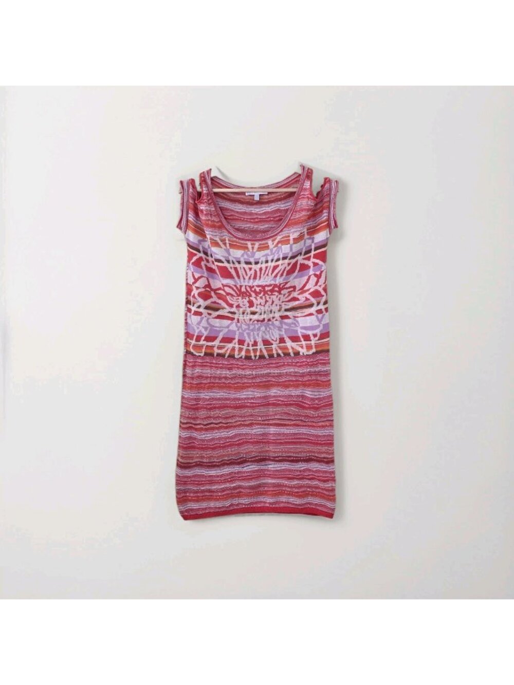 Diktons Barcelona Knit Dress S Color Space Dye Yarn Floral Striped Cold Shoulder